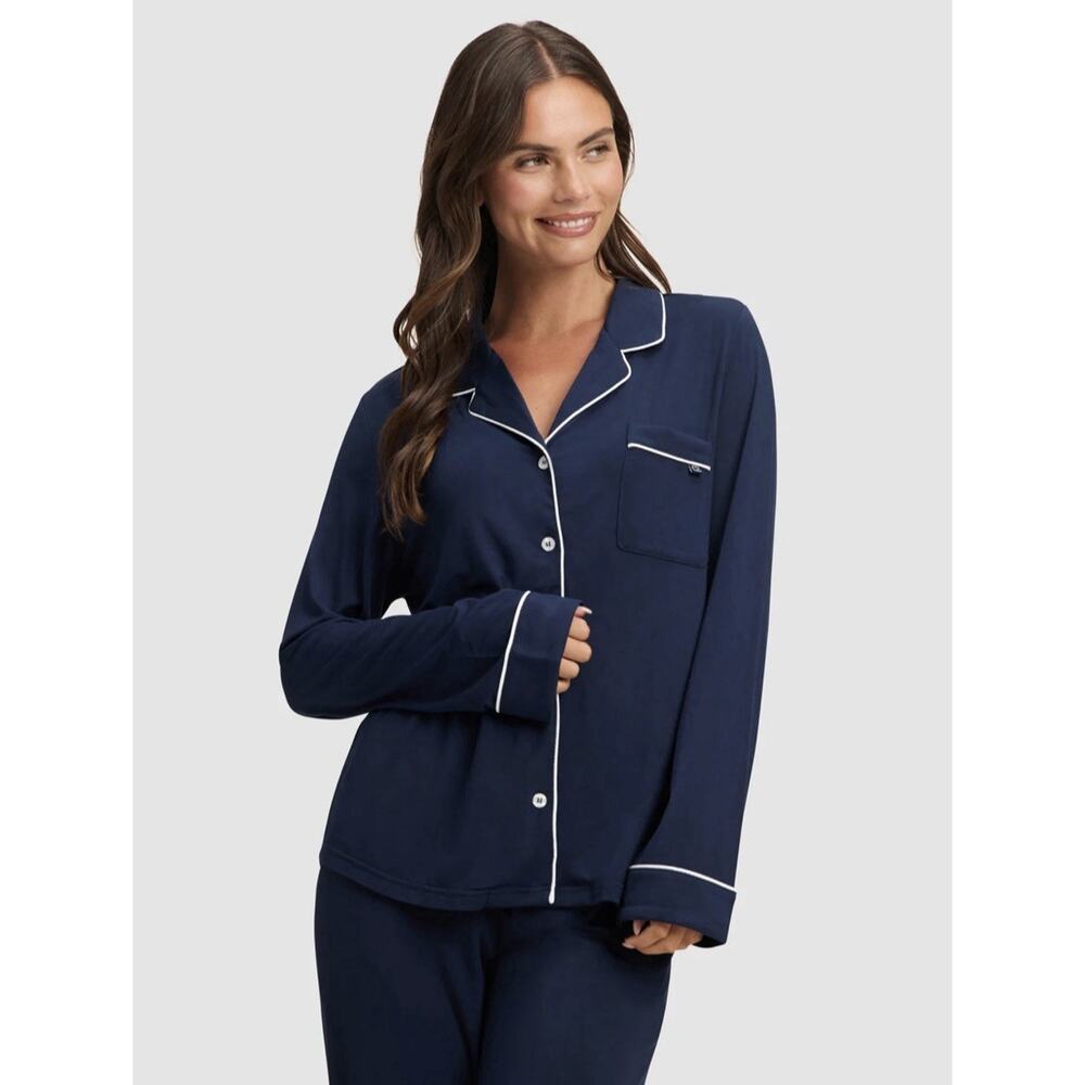 Cozy Earth Women's Navy Pajama Top with White Trim